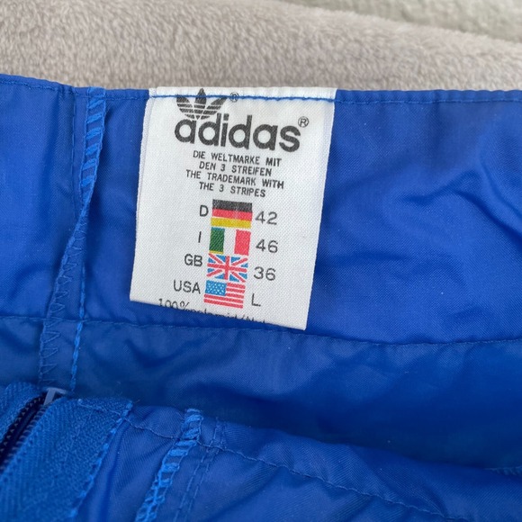 Vintage Adidas Track Pants Men Large (32x32) Blue Nylon 3 Stripes Ankle Zip 80s - Picture 2 of 11